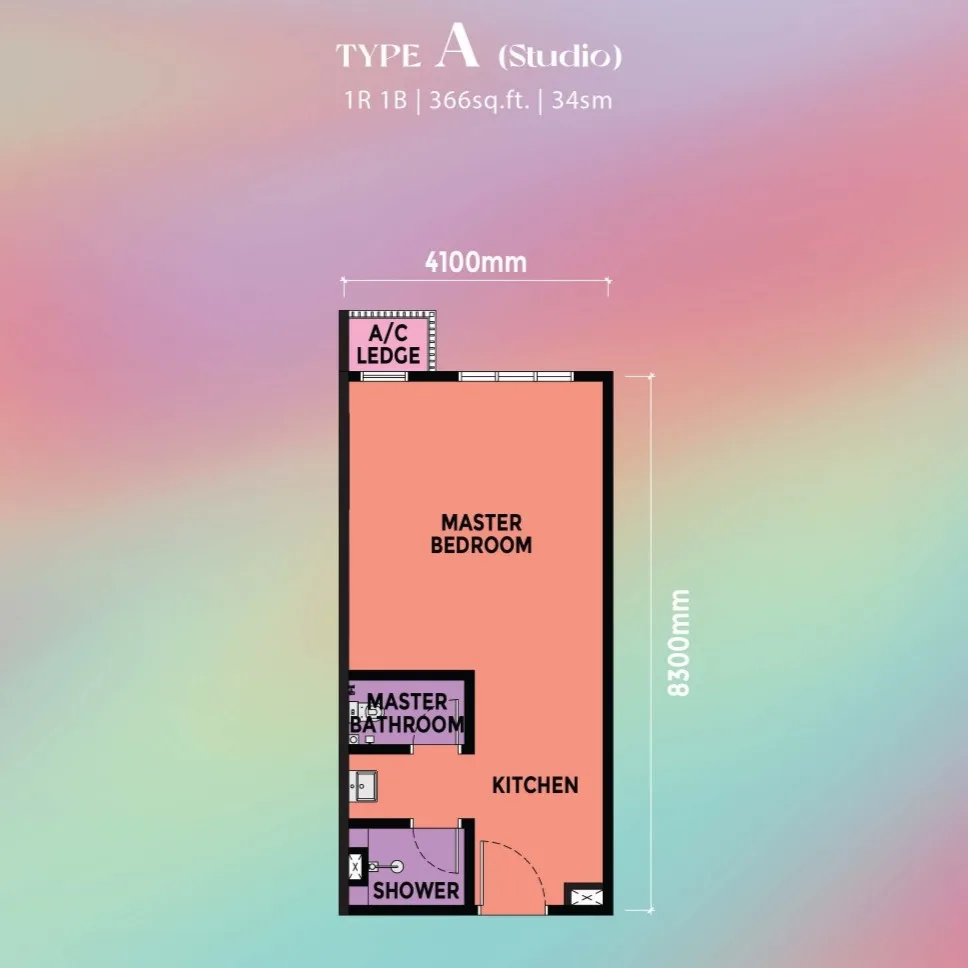 Causewayz Square JBCC Type A: Studio (366 sq ft) - Ideal for Daily Commuters Floor Plan
