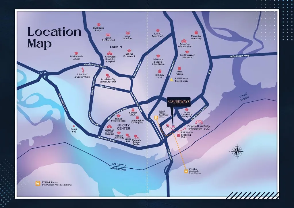 Causewayz Square JBCC location map — Jalan Lumba Kuda, Tanjung Puteri proximity to JB CIQ and RTS Link